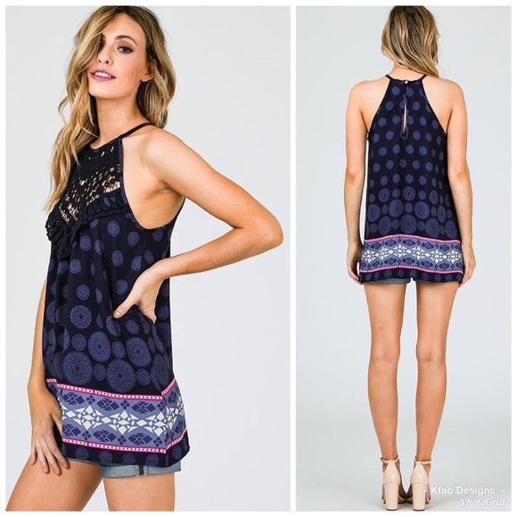 💗Navy Crochet/Lace Halter Style Tunic! - Picture 3 of 3